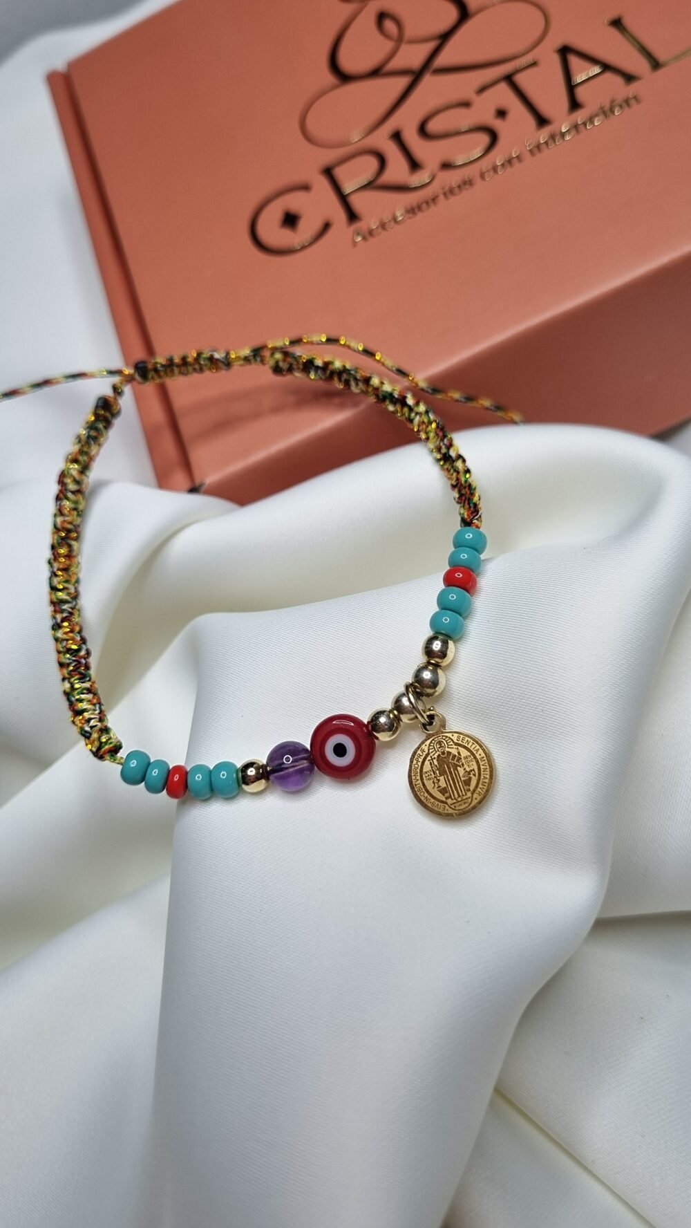 TOBILLERA SAN BENITO Y CUARZO AMATISTA (protección y calma)